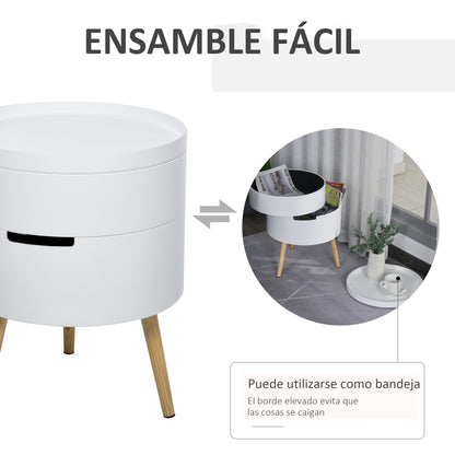 Modern Living Room Side Table Nightstand with Removable Top 2 Storage Spaces and Wooden Legs for Bedroom Sofa Corner Ø38x48.3 cm