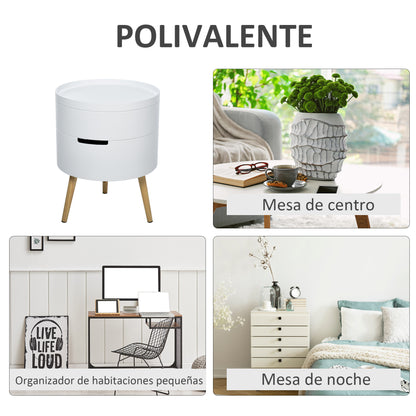 Modern Living Room Side Table Nightstand with Removable Top 2 Storage Spaces and Wooden Legs for Bedroom Sofa Corner Ø38x48.3 cm