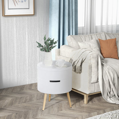 Modern Living Room Side Table Nightstand with Removable Top 2 Storage Spaces and Wooden Legs for Bedroom Sofa Corner Ø38x48.3 cm
