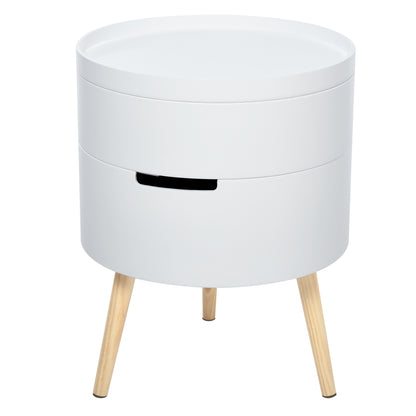 Modern Living Room Side Table Nightstand with Removable Top 2 Storage Spaces and Wooden Legs for Bedroom Sofa Corner Ø38x48.3 cm