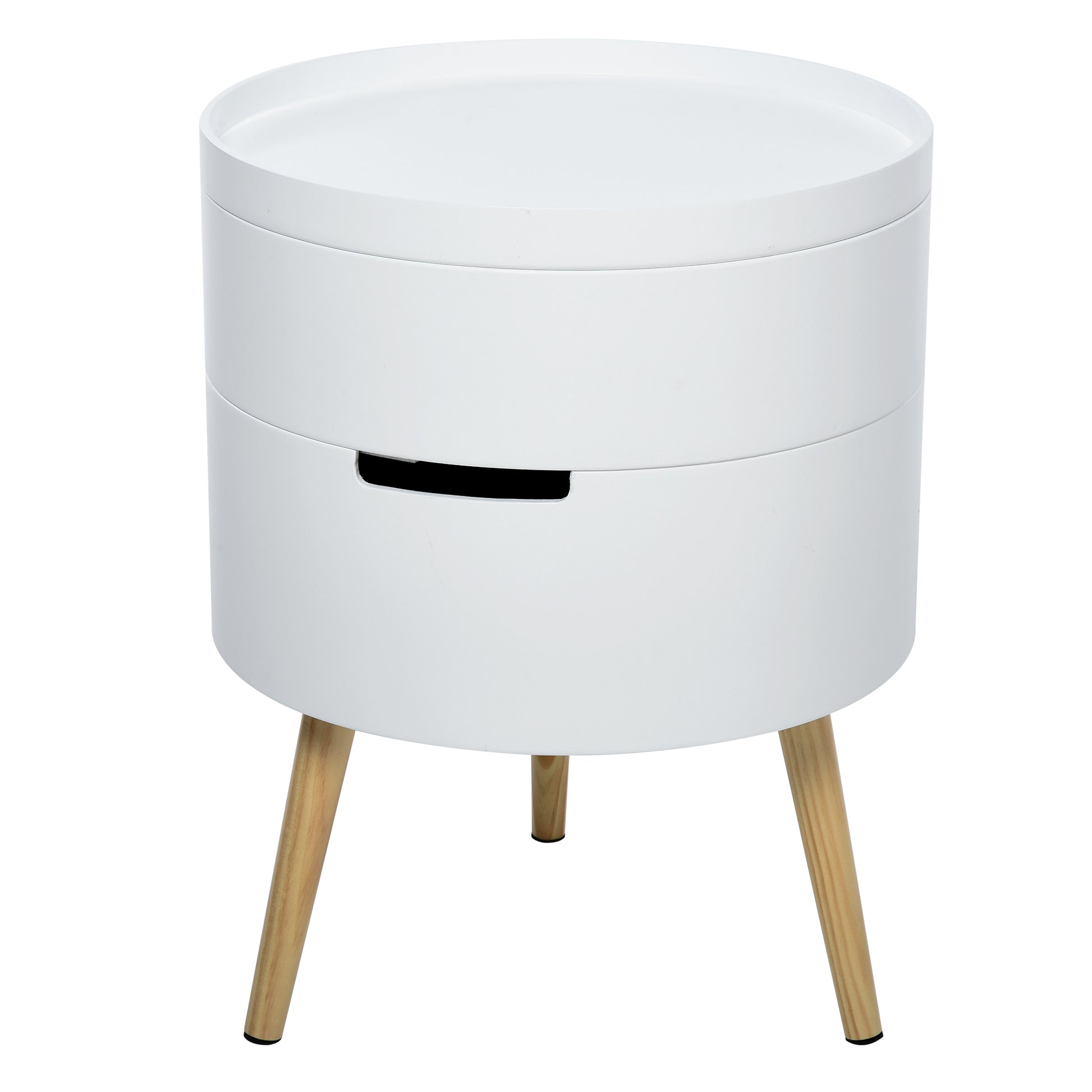 Modern Living Room Side Table Nightstand with Removable Top 2 Storage Spaces and Wooden Legs for Bedroom Sofa Corner Ø38x48.3 cm