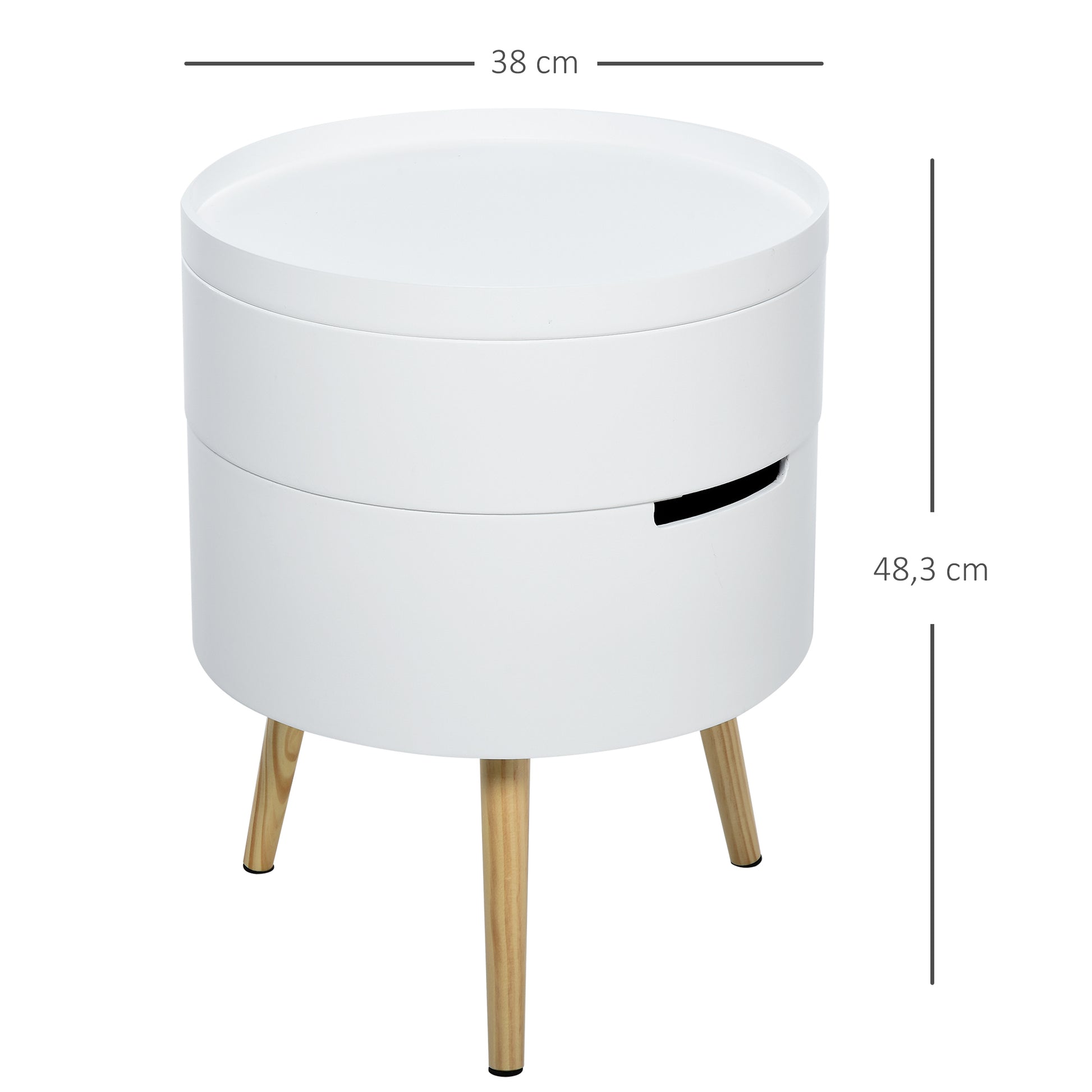 Modern Living Room Side Table Nightstand with Removable Top 2 Storage Spaces and Wooden Legs for Bedroom Sofa Corner Ø38x48.3 cm