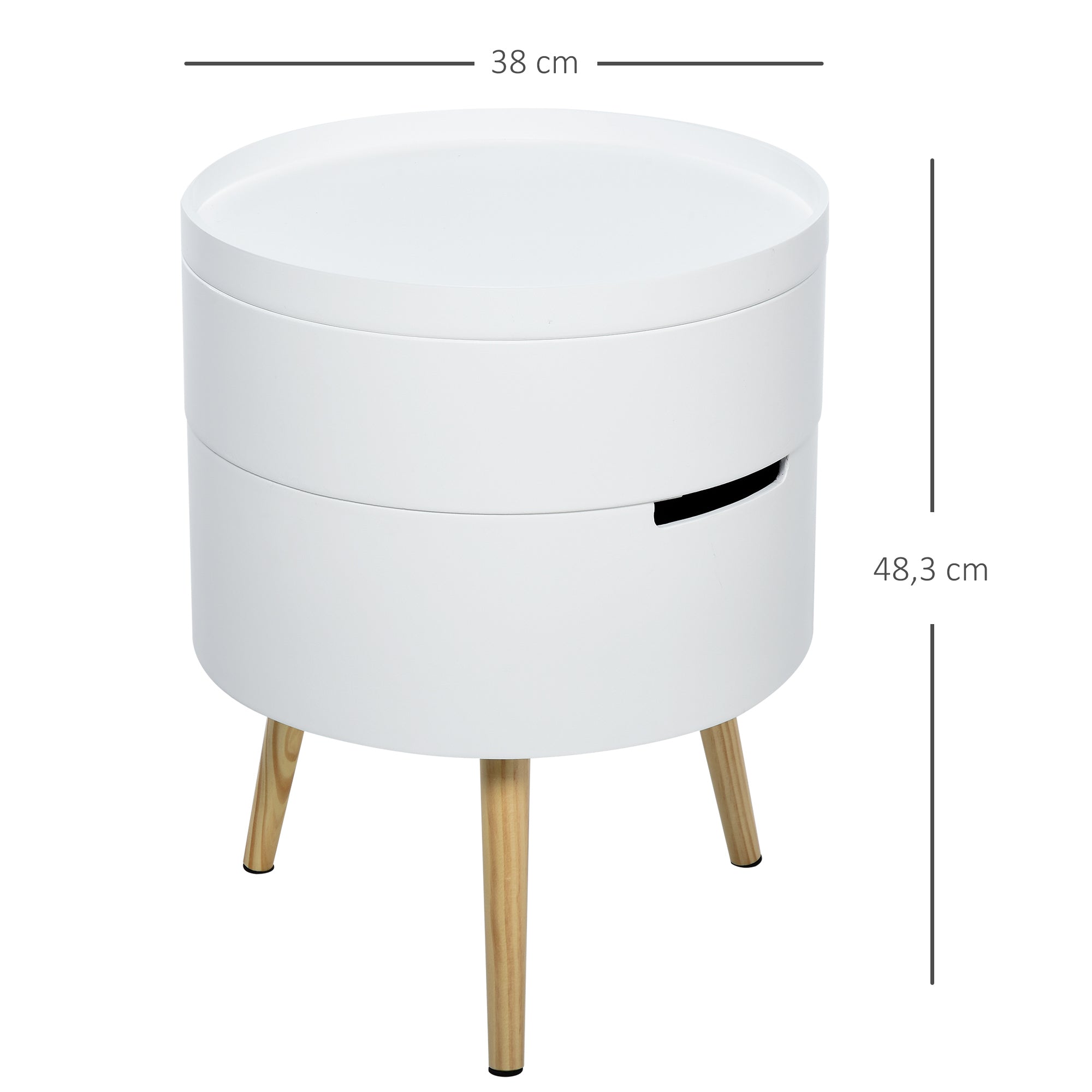 Modern Living Room Side Table Nightstand with Removable Top 2 Storage Spaces and Wooden Legs for Bedroom Sofa Corner Ø38x48.3 cm