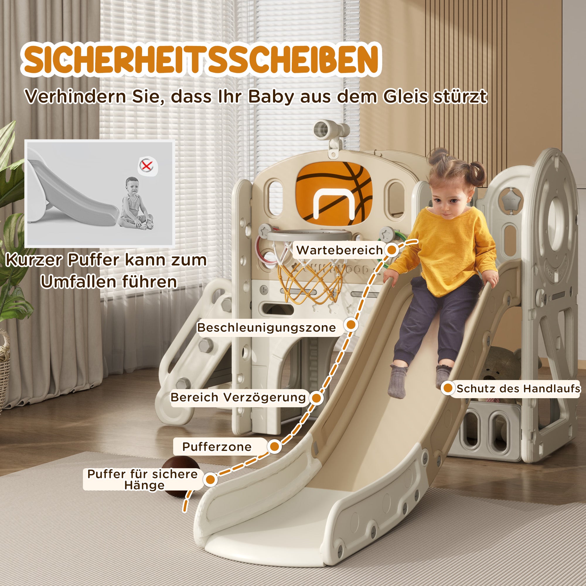 Children's Slide, 7-in-1, Toddler Slide with Basketball Hoop, Climbing Frame, Telescope, Tunnel, Platform Walkway, Storage Basket, Children's Playground for 1 to 6 Years Old Children