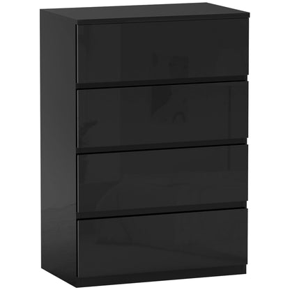 4-Drawer Chest Modern Bedroom Chest of Drawers with Anti-Tip Design Dresser for Living Room Hallway 55x34x80 cm Glossy Black