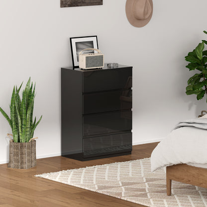 4-Drawer Chest Modern Bedroom Chest of Drawers with Anti-Tip Design Dresser for Living Room Hallway 55x34x80 cm Glossy Black