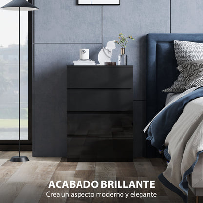 4-Drawer Chest Modern Bedroom Chest of Drawers with Anti-Tip Design Dresser for Living Room Hallway 55x34x80 cm Glossy Black