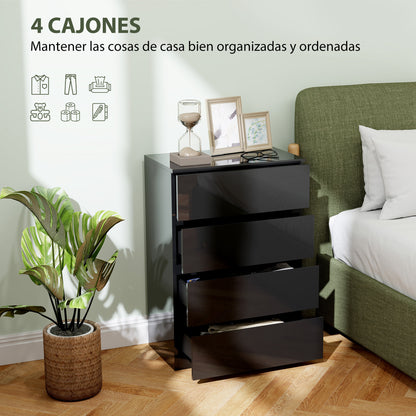 4-Drawer Chest Modern Bedroom Chest of Drawers with Anti-Tip Design Dresser for Living Room Hallway 55x34x80 cm Glossy Black