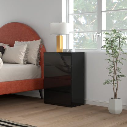 4-Drawer Chest Modern Bedroom Chest of Drawers with Anti-Tip Design Dresser for Living Room Hallway 55x34x80 cm Glossy Black