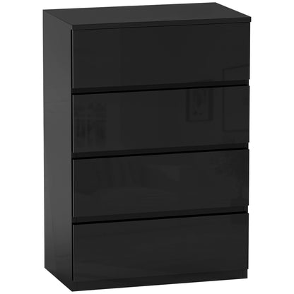 4-Drawer Chest Modern Bedroom Chest of Drawers with Anti-Tip Design Dresser for Living Room Hallway 55x34x80 cm Glossy Black