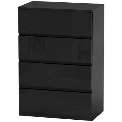 4-Drawer Chest Modern Bedroom Chest of Drawers with Anti-Tip Design Dresser for Living Room Hallway 55x34x80 cm Glossy Black