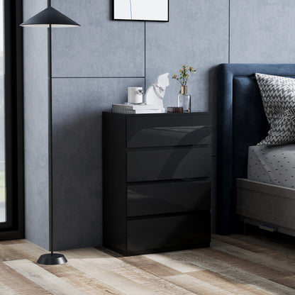 4-Drawer Chest Modern Bedroom Chest of Drawers with Anti-Tip Design Dresser for Living Room Hallway 55x34x80 cm Glossy Black