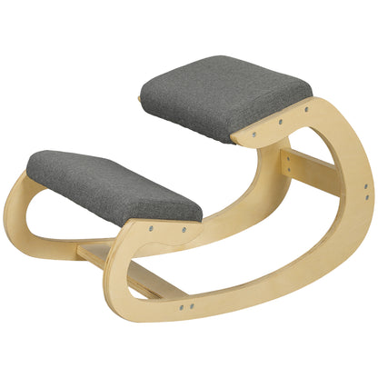 Ergonomic Kneeling Chair, Wooden Kneeling Chair, Office Chair for Home Office, Health Chair to Improve Posture, Gray