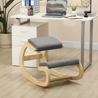 Ergonomic Kneeling Chair, Wooden Kneeling Chair, Office Chair for Home Office, Health Chair to Improve Posture, Gray