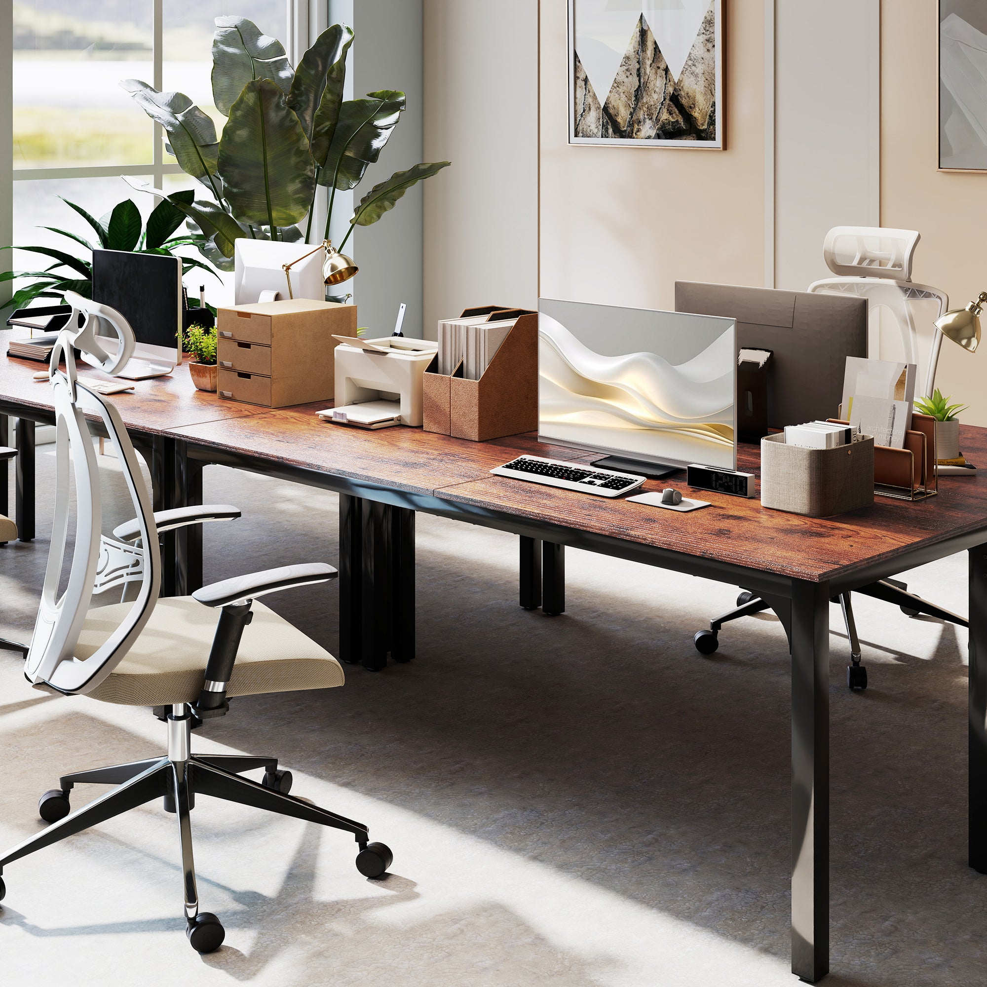 Computer Desk — Industrial-Style Steel Frame for Home Office/Bedroom, 200 x 60 x 75 cm (78.7 x 23.6 x 29.5 in), Rustic Brown