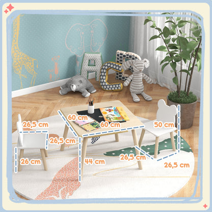 Kids' Table with 2 Chairs — Children's Seating Set with Storage, Flip & Removable Tabletop, Bear-Back Chairs, Natural Wood (Ages 3–6)