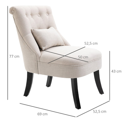 Armchair Living Room Relax Armchair Lounge Armchair Recliner with Back Pillow, Wooden Legs, Reading Armchair with Linen Look, Upholstered Armchair for Bedroom, Cream