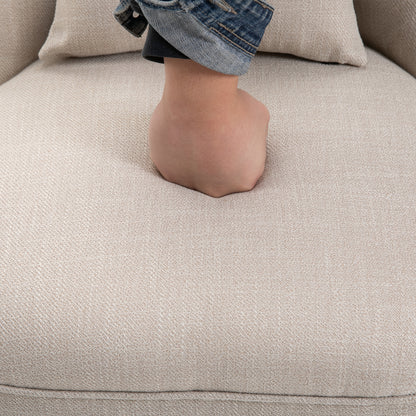 Armchair Living Room Relax Armchair Lounge Armchair Recliner with Back Pillow, Wooden Legs, Reading Armchair with Linen Look, Upholstered Armchair for Bedroom, Cream