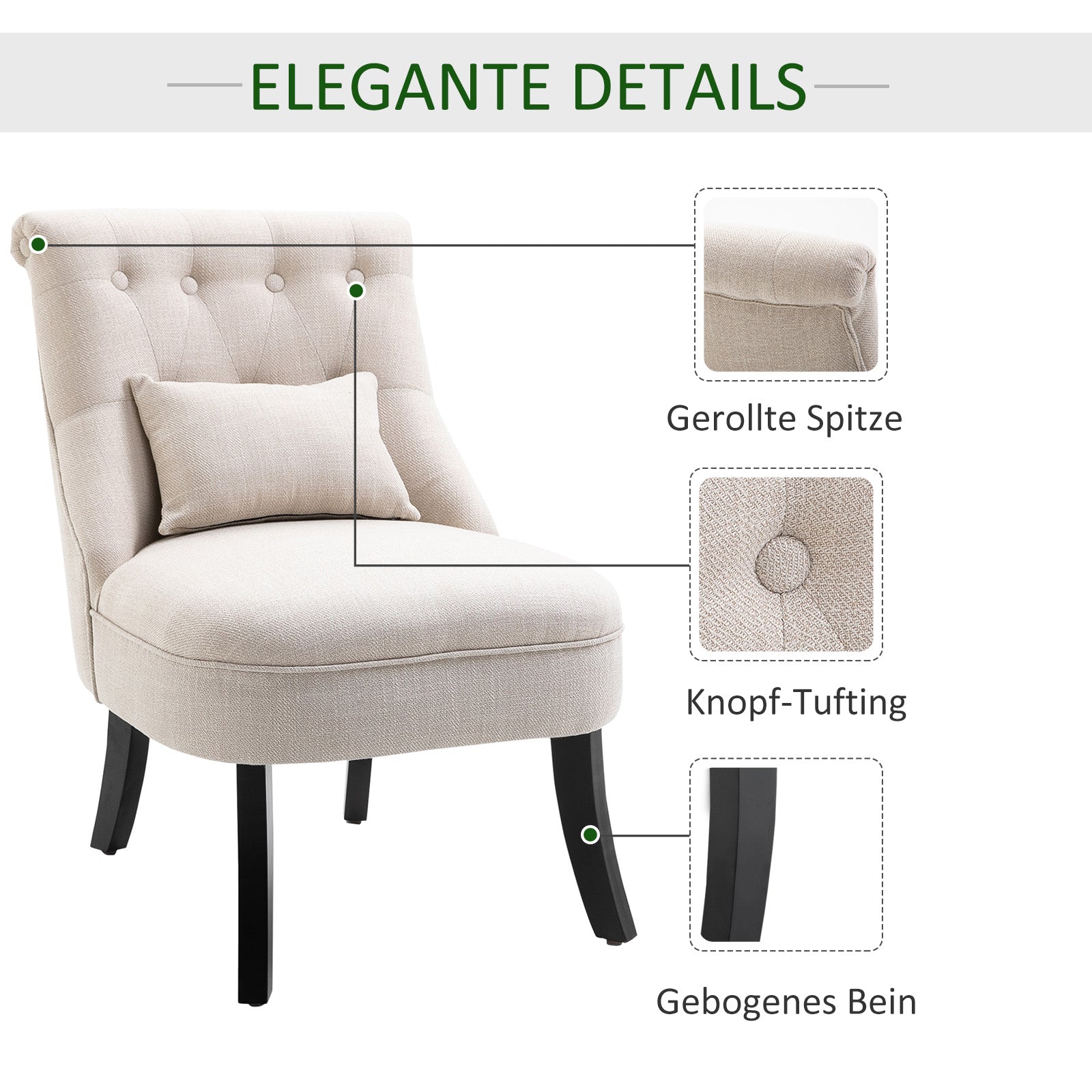 Armchair Living Room Relax Armchair Lounge Armchair Recliner with Back Pillow, Wooden Legs, Reading Armchair with Linen Look, Upholstered Armchair for Bedroom, Cream