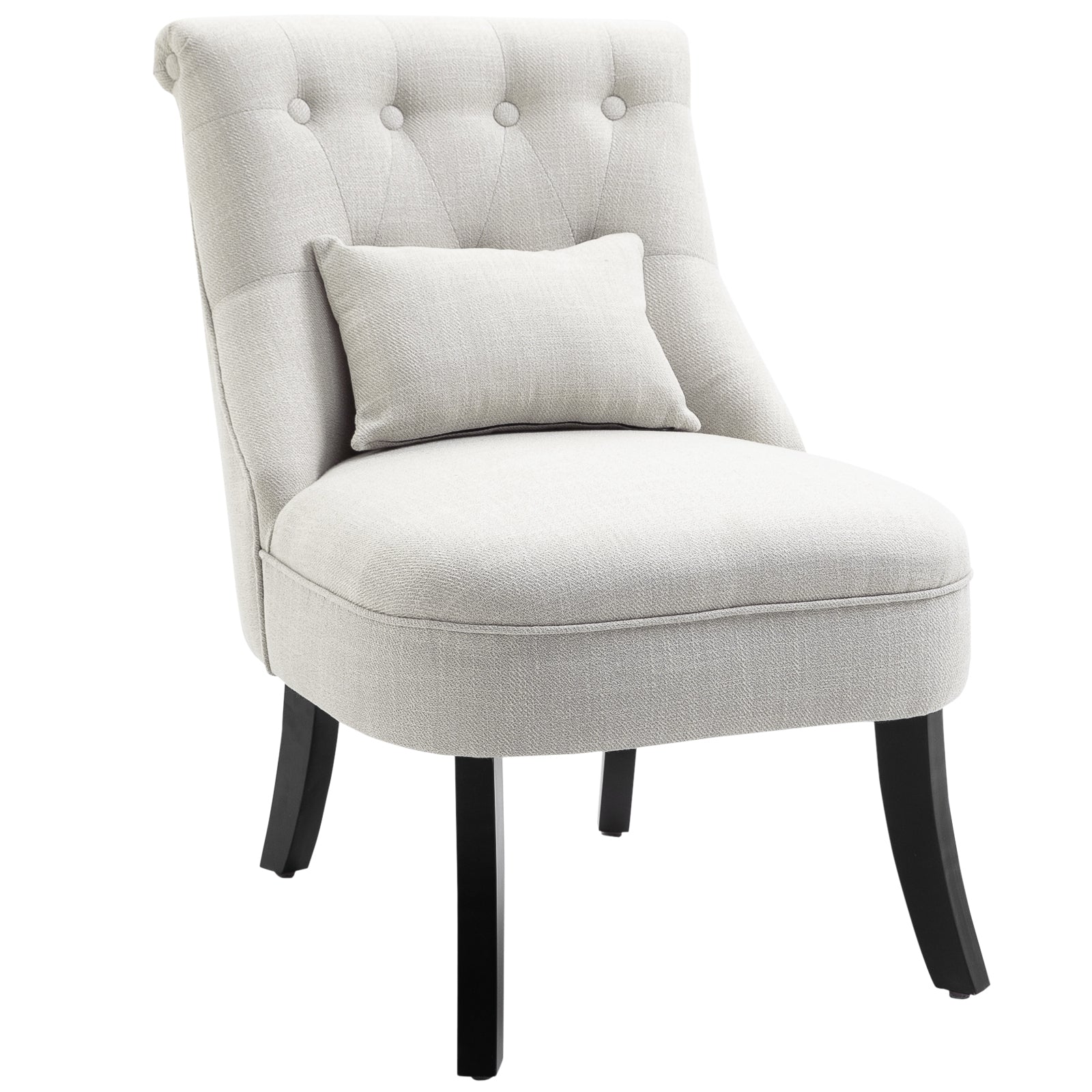 Armchair Living Room Relax Armchair Lounge Armchair Recliner with Back Pillow, Wooden Legs, Reading Armchair with Linen Look, Upholstered Armchair for Bedroom, Cream