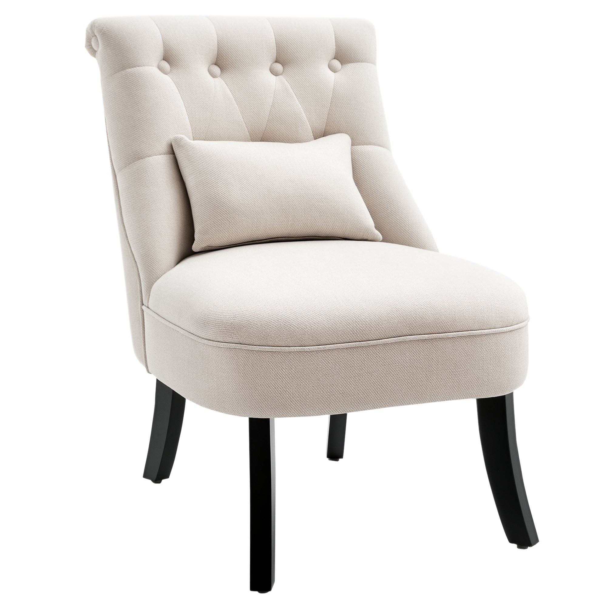 Armchair Living Room Relax Armchair Lounge Armchair Recliner with Back Pillow, Wooden Legs, Reading Armchair with Linen Look, Upholstered Armchair for Bedroom, Cream