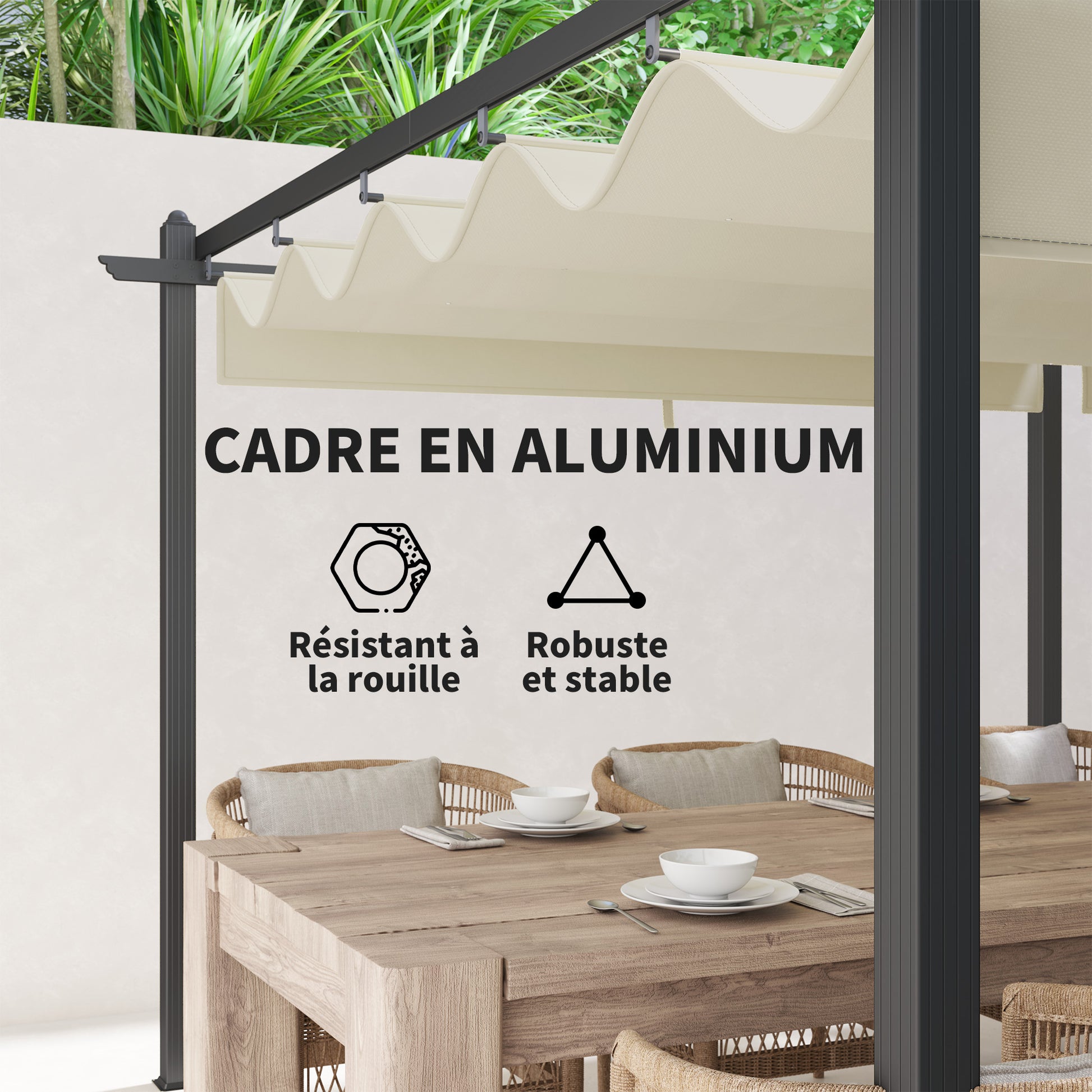 Outdoor Garden Pergola Aluminum 3.6 x 6m Retractable Sliding Roof for Terrace Aluminum Structure + Polyester Fabric - Beige