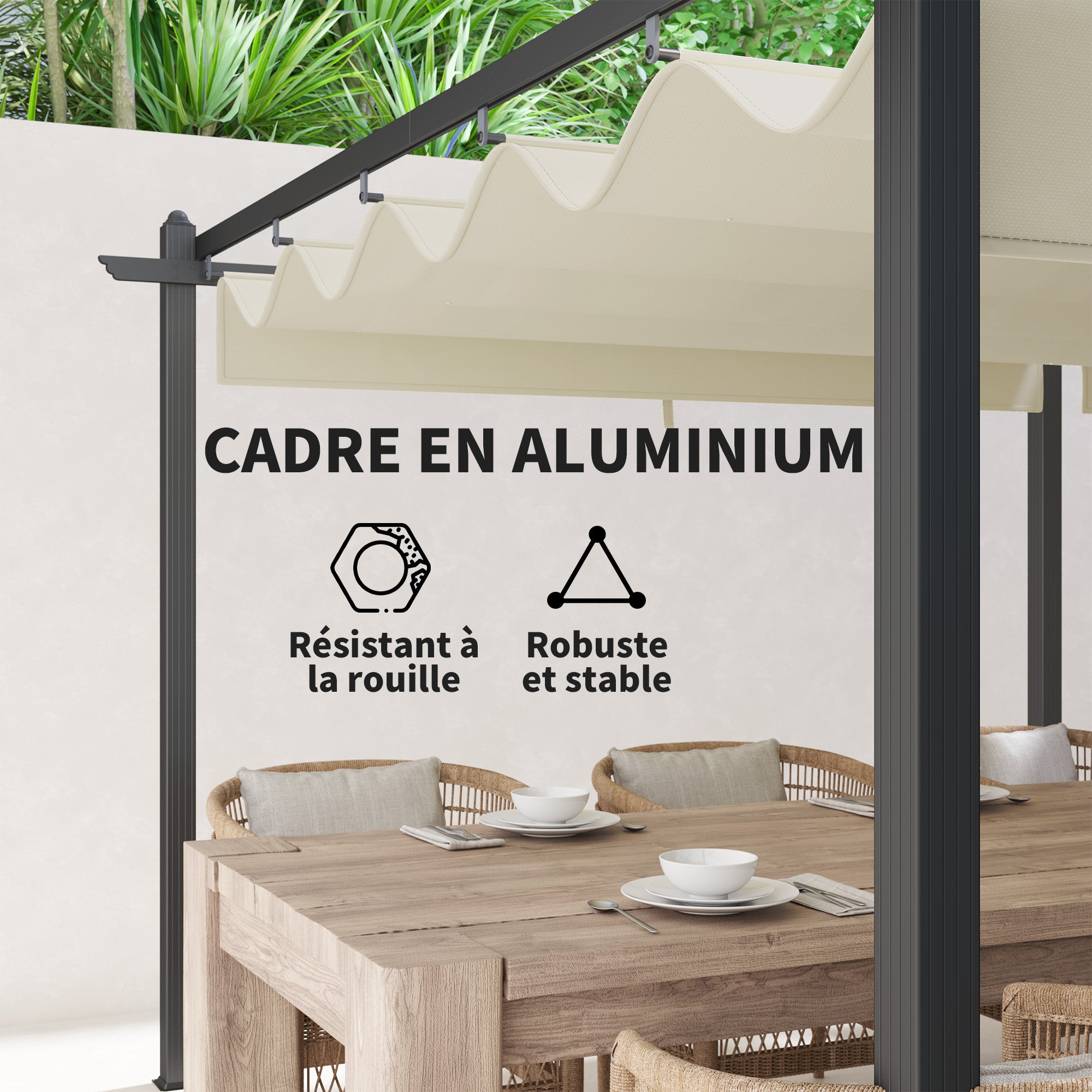 Outdoor Garden Pergola Aluminum 3.6 x 6m Retractable Sliding Roof for Terrace Aluminum Structure + Polyester Fabric - Beige