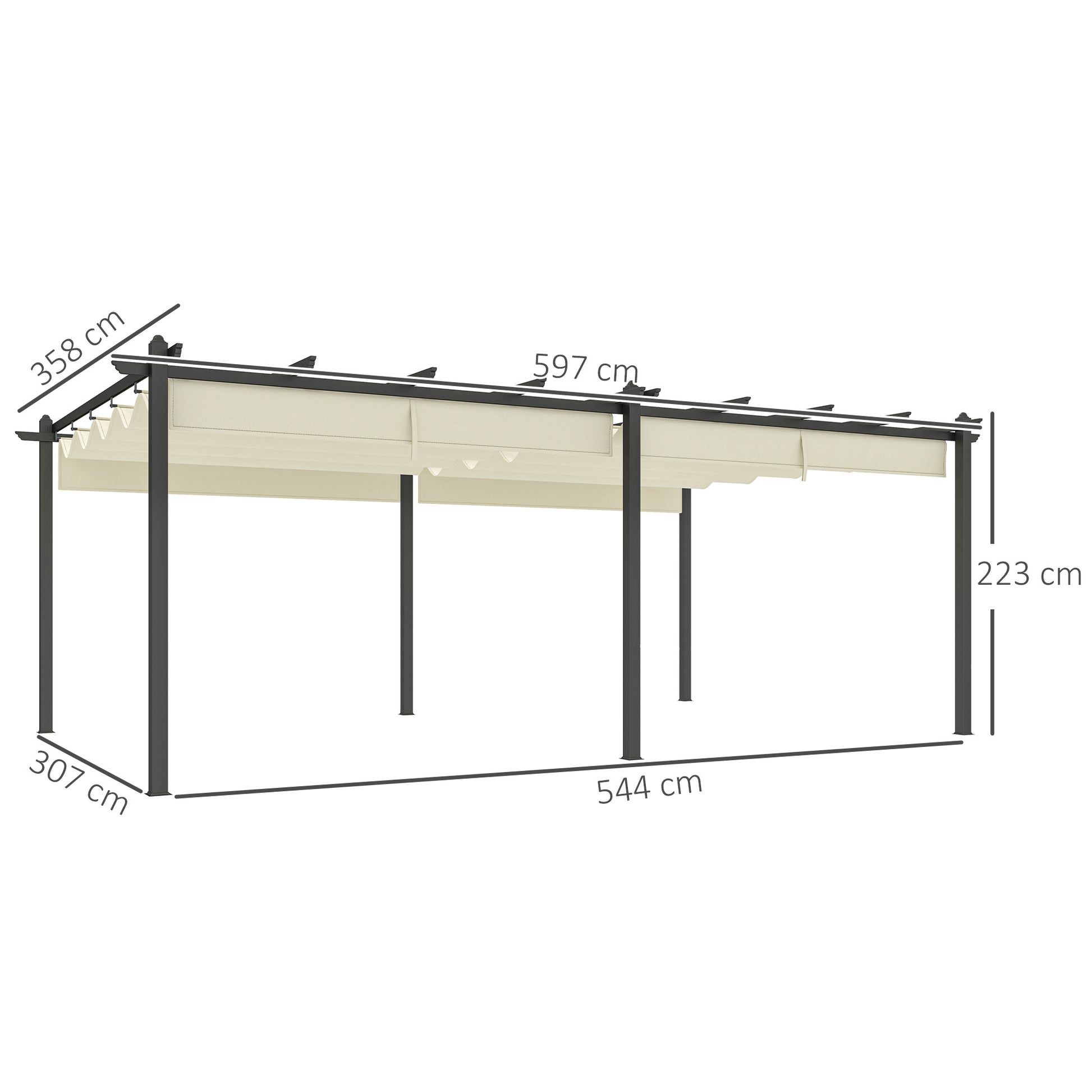 Outdoor Garden Pergola Aluminum 3.6 x 6m Retractable Sliding Roof for Terrace Aluminum Structure + Polyester Fabric - Beige