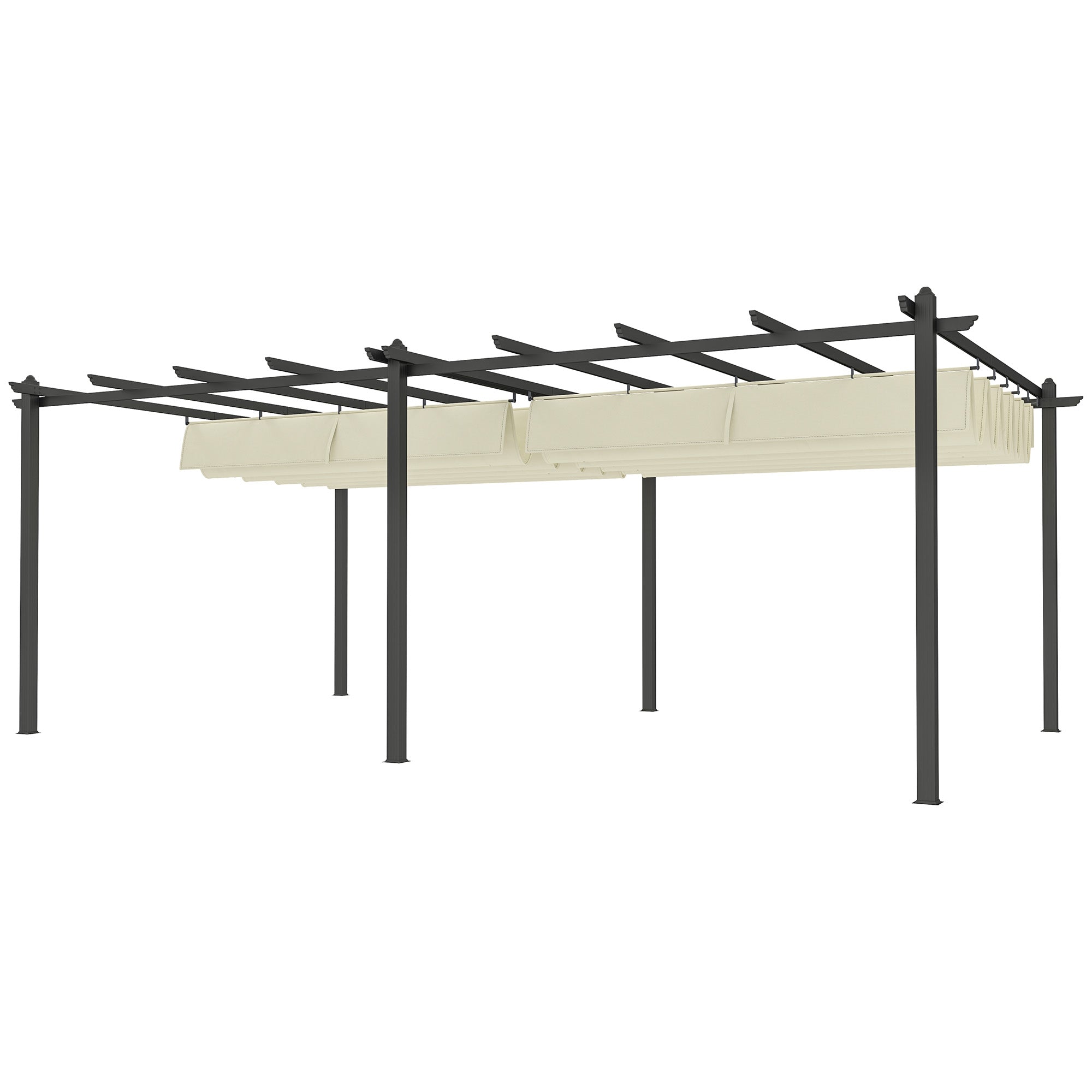 Outdoor Garden Pergola Aluminum 3.6 x 6m Retractable Sliding Roof for Terrace Aluminum Structure + Polyester Fabric - Beige