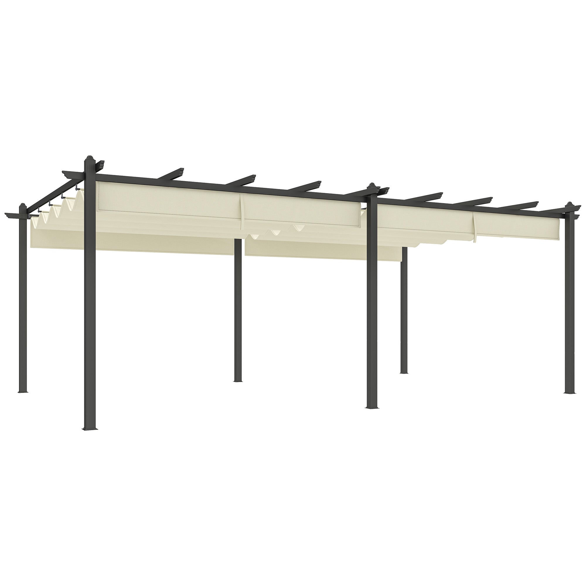 Outdoor Garden Pergola Aluminum 3.6 x 6m Retractable Sliding Roof for Terrace Aluminum Structure + Polyester Fabric - Beige