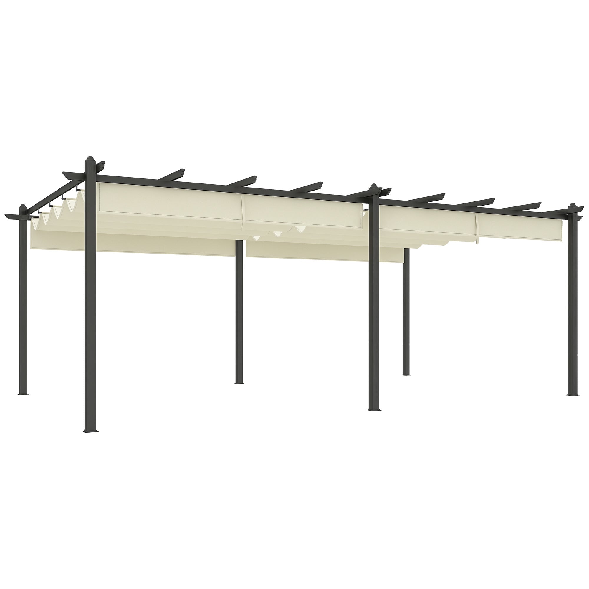 Outdoor Garden Pergola Aluminum 3.6 x 6m Retractable Sliding Roof for Terrace Aluminum Structure + Polyester Fabric - Beige