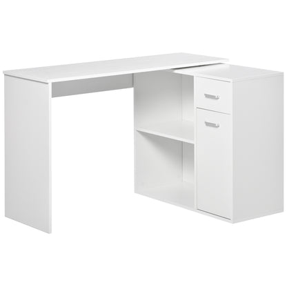 Corner Desk for Study and Office with 2 Drawers and 2 Shelves, Modern Wood Desk, 117x82x74 cm, White