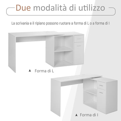 Corner Desk for Study and Office with 2 Drawers and 2 Shelves, Modern Wood Desk, 117x82x74 cm, White
