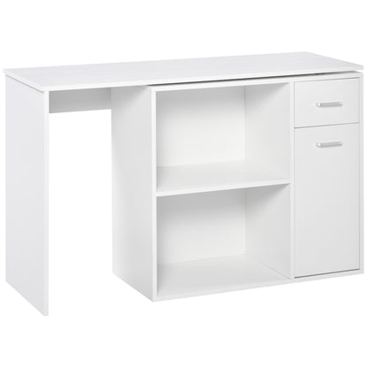 Corner Desk for Study and Office with 2 Drawers and 2 Shelves, Modern Wood Desk, 117x82x74 cm, White