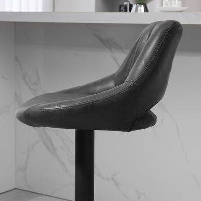 Set of 2 Bar Stools with Adjustable Height 85-106cm and Footrest, High Stools for Kitchen and Living Room with Swivel Seat in Faux Leather, Black
