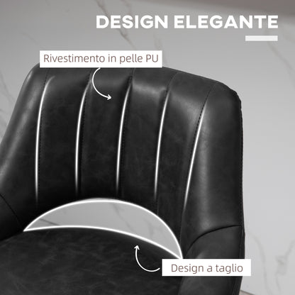 Set of 2 Bar Stools with Adjustable Height 85-106cm and Footrest, High Stools for Kitchen and Living Room with Swivel Seat in Faux Leather, Black