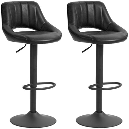 Set of 2 Bar Stools with Adjustable Height 85-106cm and Footrest, High Stools for Kitchen and Living Room with Swivel Seat in Faux Leather, Black