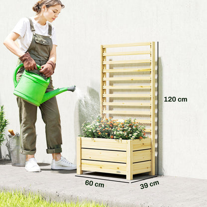 Raised Planter with Trellis — Natural Spruce Wood, Drainage Hole, Non-Woven Liner, 60 x 39 x 120 cm (23.6 x 15.4 x 47.2 in)