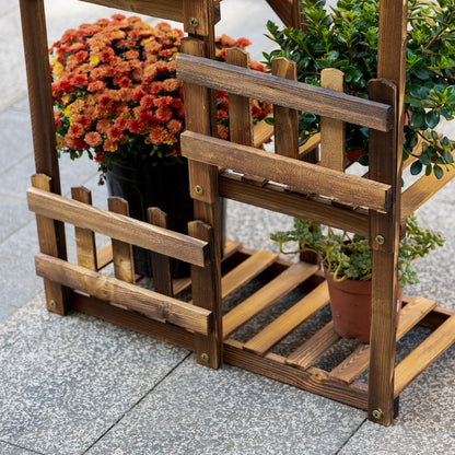 Wooden Flower Shelf Plant Pot Stand Wooden 5 Tier Shelves Ornament Small Barriers 60 x 30x 130cm Carbonized Pine Wood for Indoor Garden Terrace Balcony
