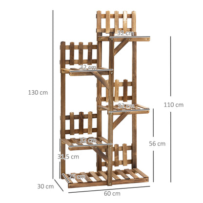 Wooden Flower Shelf Plant Pot Stand Wooden 5 Tier Shelves Ornament Small Barriers 60 x 30x 130cm Carbonized Pine Wood for Indoor Garden Terrace Balcony