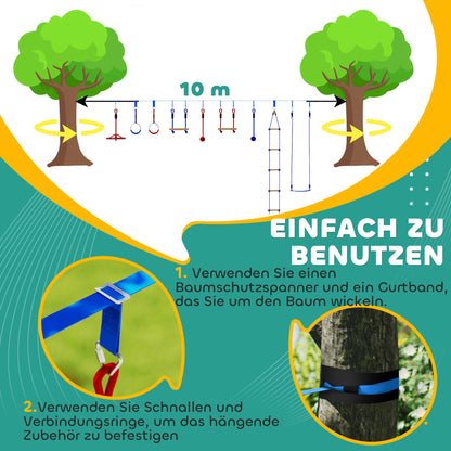 Ninja Warrior Obstacle Course for Kids 10m Ninja Slackline Kit with Climbing Ladder Accessories, Gymnastic Rings, Hanging Tray, Swing, Climbing Poles, Training Equipment Set for Kids