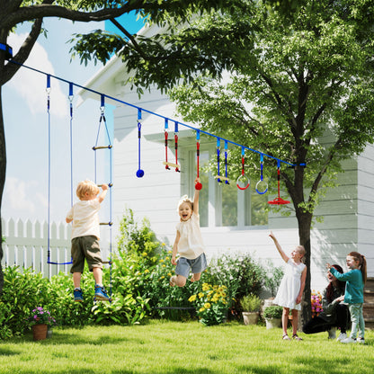Ninja Warrior Obstacle Course for Kids 10m Ninja Slackline Kit with Climbing Ladder Accessories, Gymnastic Rings, Hanging Tray, Swing, Climbing Poles, Training Equipment Set for Kids