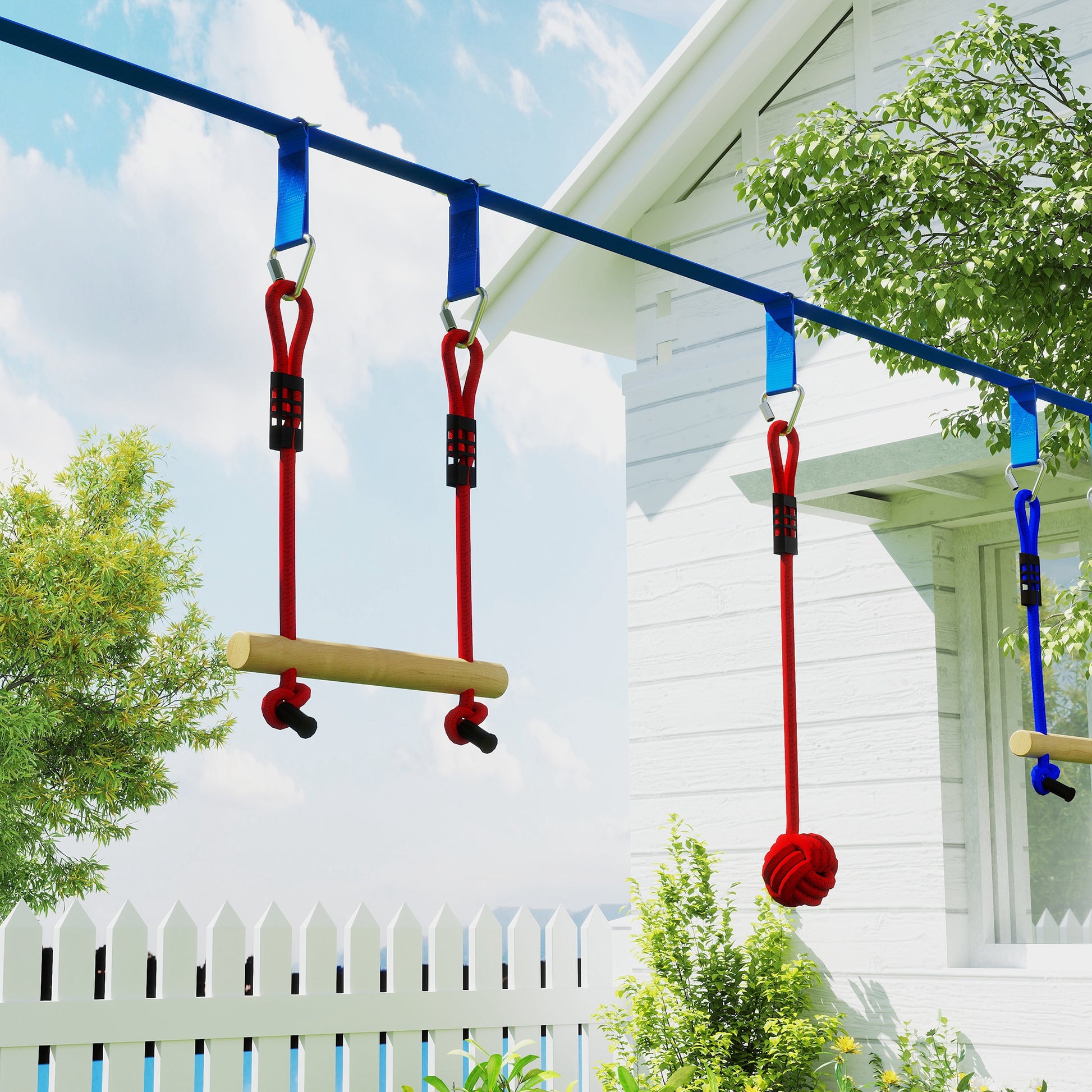 Ninja Warrior Obstacle Course for Kids 10m Ninja Slackline Kit with Climbing Ladder Accessories, Gymnastic Rings, Hanging Tray, Swing, Climbing Poles, Training Equipment Set for Kids