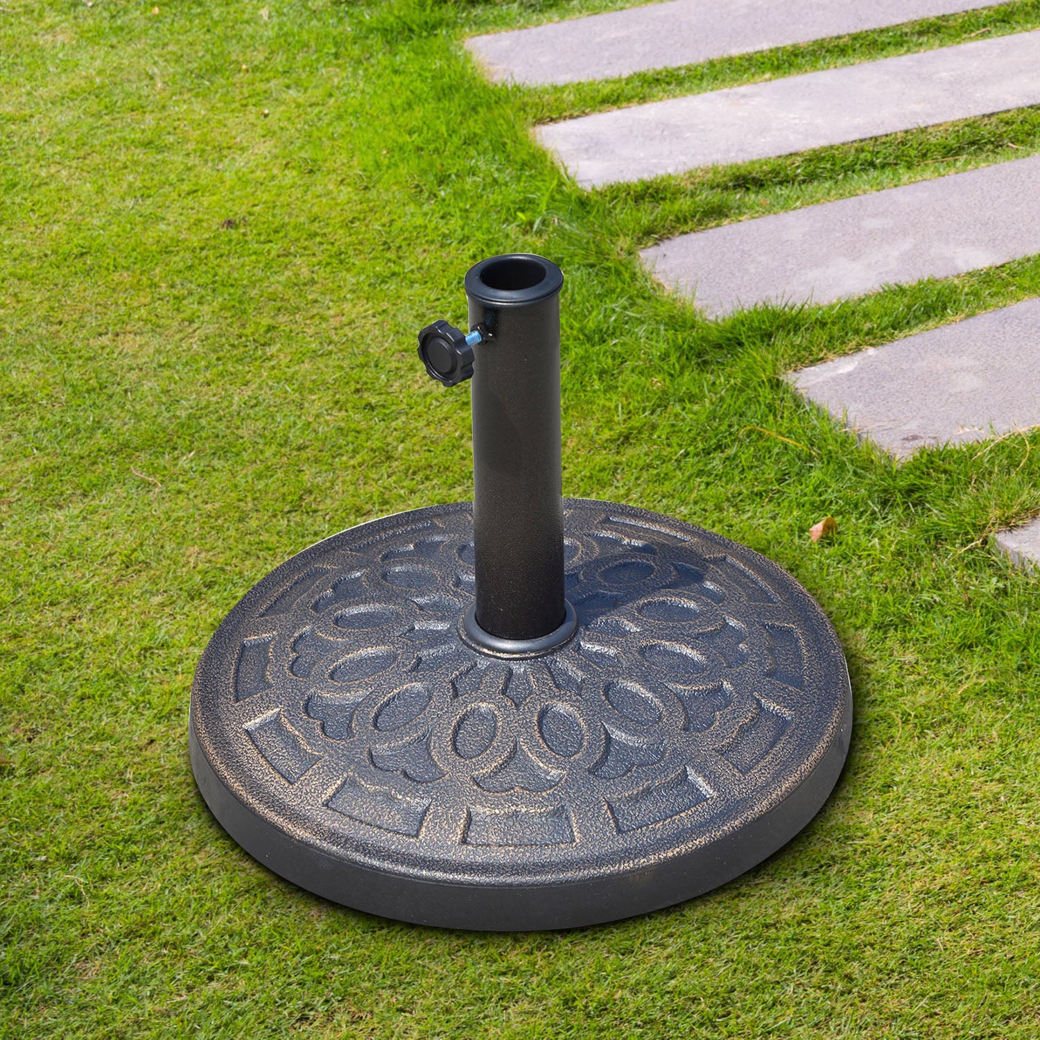 Garden Umbrella Base Net Weight 12 kg Round Resin Parasol Stand for 38mm/48mm Poles for Terrace Outdoor Patio Ø44x34 cm Bronze