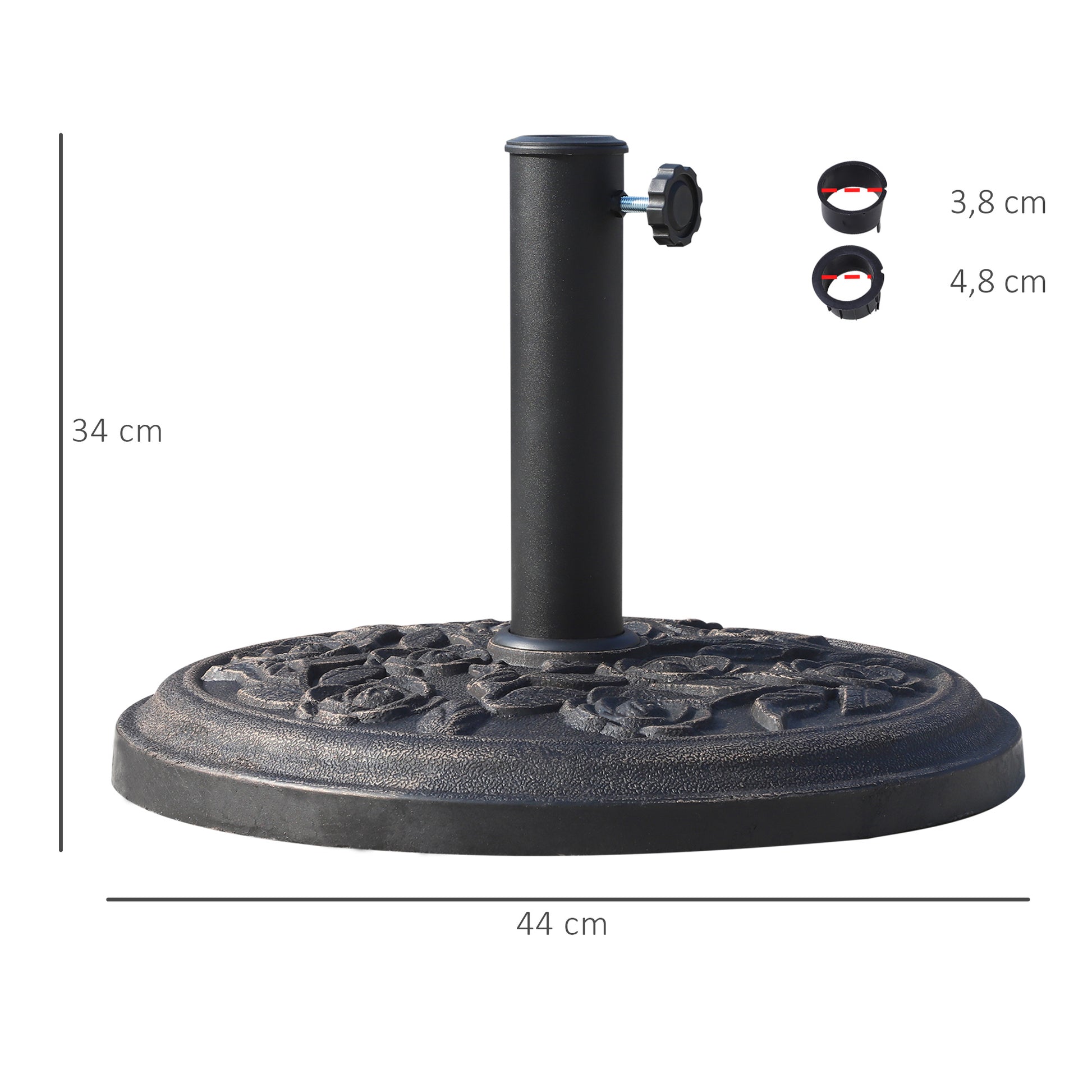 Garden Umbrella Base Net Weight 12 kg Round Resin Parasol Stand for 38mm/48mm Poles for Terrace Outdoor Patio Ø44x34 cm Bronze