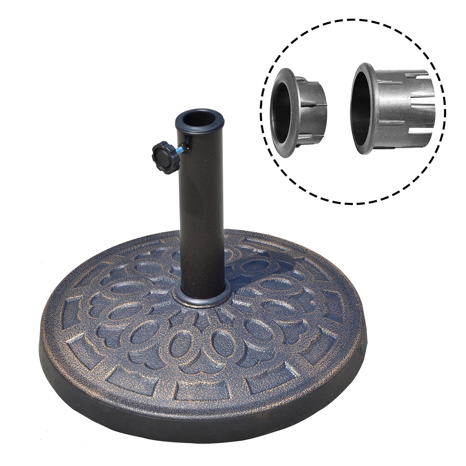 Garden Umbrella Base Net Weight 12 kg Round Resin Parasol Stand for 38mm/48mm Poles for Terrace Outdoor Patio Ø44x34 cm Bronze
