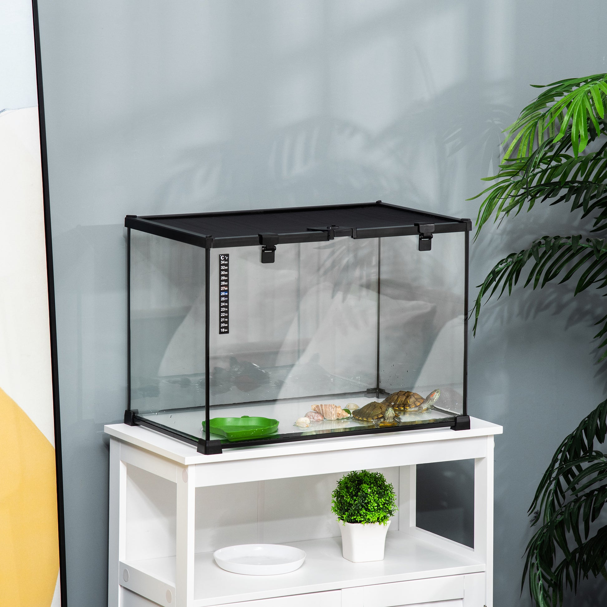 Terrarium for Reptiles Reptile Feeding Box Glass Terrarium Amphibians Arachnids with Thermometer Reptile Breeding Box Metal Black 50 x 30 x 35 cm