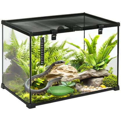 Terrarium for Reptiles Reptile Feeding Box Glass Terrarium Amphibians Arachnids with Thermometer Reptile Breeding Box Metal Black 50 x 30 x 35 cm