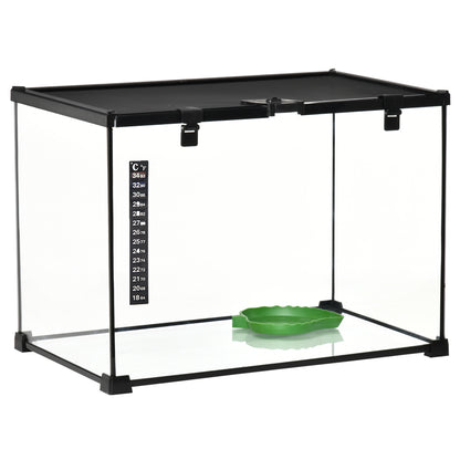 Terrarium for Reptiles Reptile Feeding Box Glass Terrarium Amphibians Arachnids with Thermometer Reptile Breeding Box Metal Black 50 x 30 x 35 cm