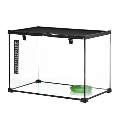 Terrarium for Reptiles Reptile Feeding Box Glass Terrarium Amphibians Arachnids with Thermometer Reptile Breeding Box Metal Black 50 x 30 x 35 cm